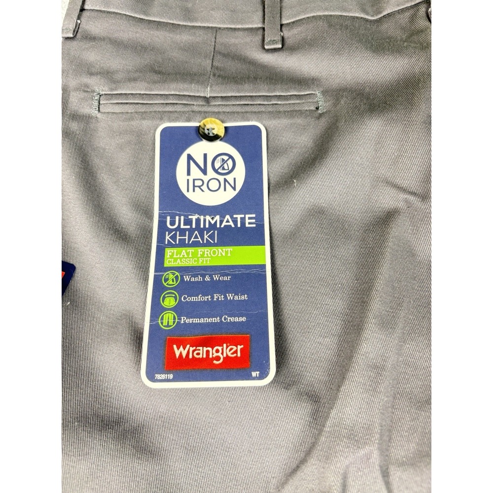 Wrangler Ultimate Khaki Pants Gray 36x30 Classic Fit Flat Front No Iron, NEW - Picture 6 of 9